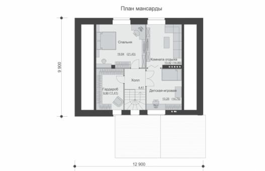 Одноэтажный дом с мансардой, террасой и комнатой отдыха